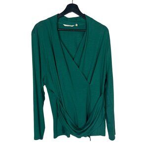 Soft Surroundings Green Daina Long Sleeve Wrap V Neck Top 1X